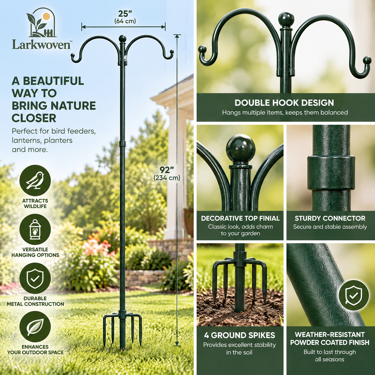 Double Shepherd Hook Bird Feeder Stand