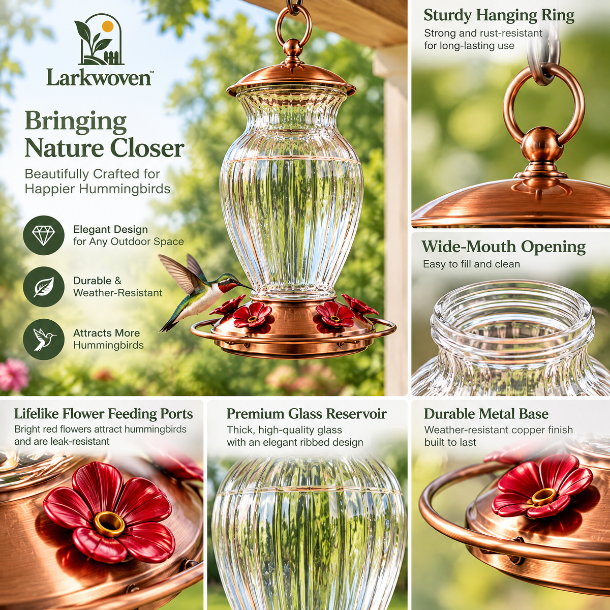 Ruby Glass Hummingbird Feeder
