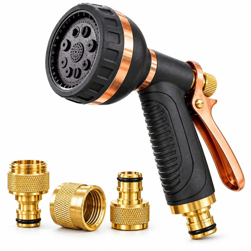 Adjustable Garden Hose Spray Nozzle & Quick Connect Set